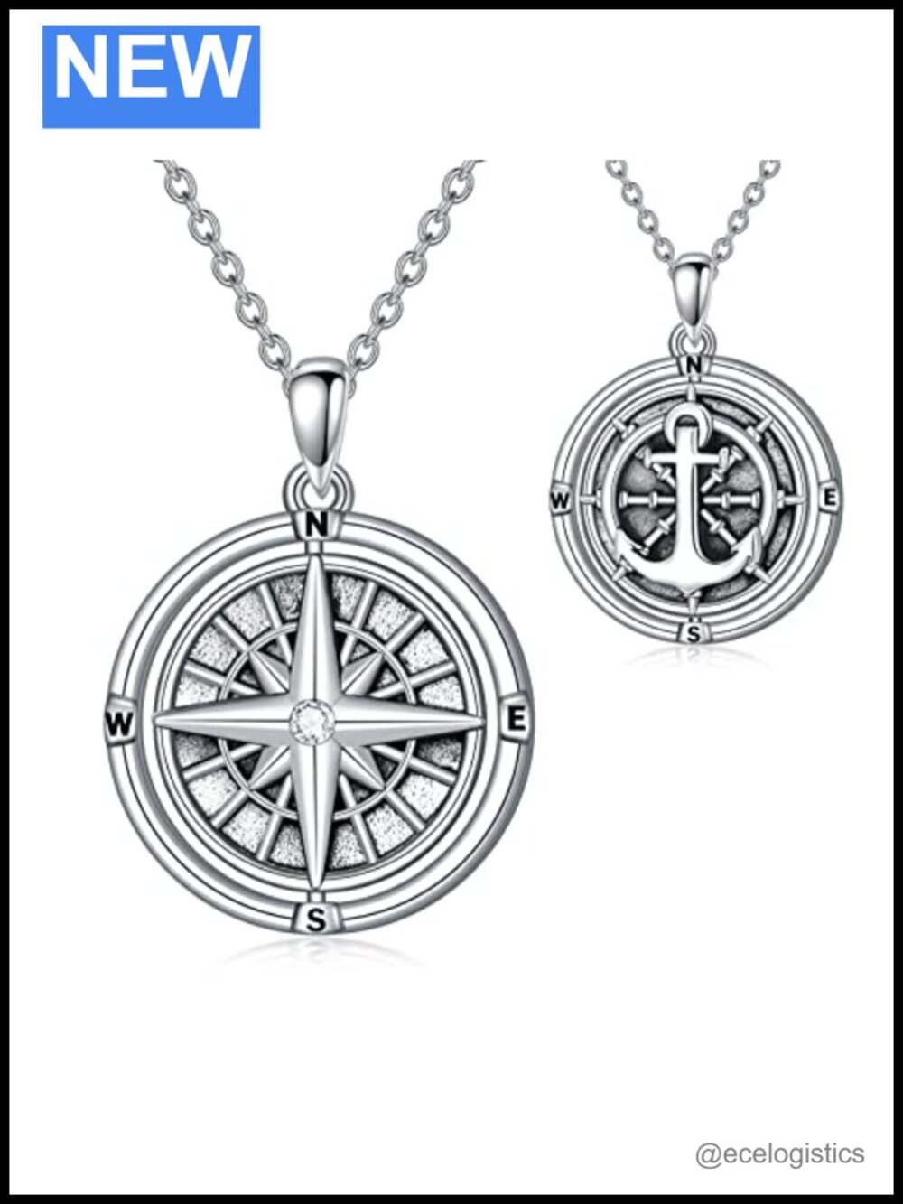 S925 Sterling Silver Rotating Compass Necklace Graduation Retirement Gift